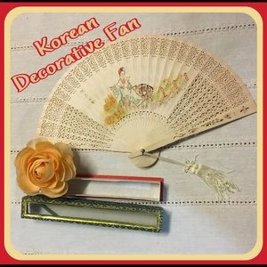 Asian Wooden hand held hand painted fan